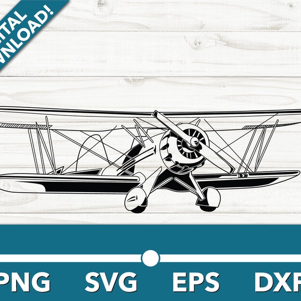 Bi-Plane Aircraft Crop Duster SVG, Car Clipart, Fast Files for Cricut and Silhouette, Dxf, Png, Vector