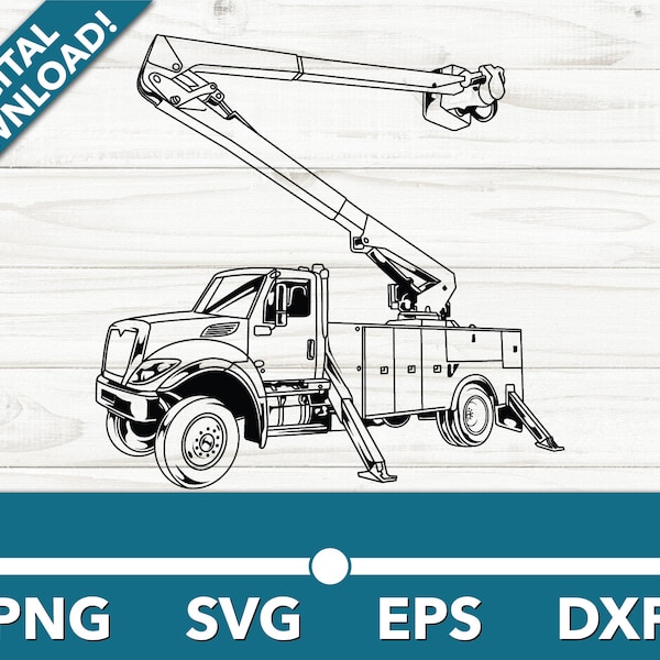 Lineman Bucket Truck Service Vehicle Heavy Machinery SVG, Car Clipart, Fast Files for Cricut and Silhouette, Dxf, Png, Vector