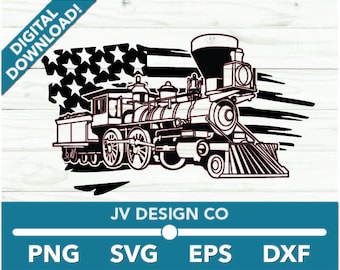 Steam Engine Train Vintage Locomotive  Railway SVG, Car Clipart, Fast Files for Cricut and Silhouette, Dxf, Png, Vector With American Flag