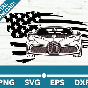 Hypercar High Performance Vehicle SVG, Car Clipart, Fast Files for Cricut and Silhouette, Dxf, Png, Vector With American Flag