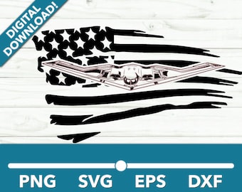 Stealth Bomber Military Aircraft SVG, Car Clipart, Fast Car Files for Cricut and Silhouette, Dxf, Png, Vector With American Flag