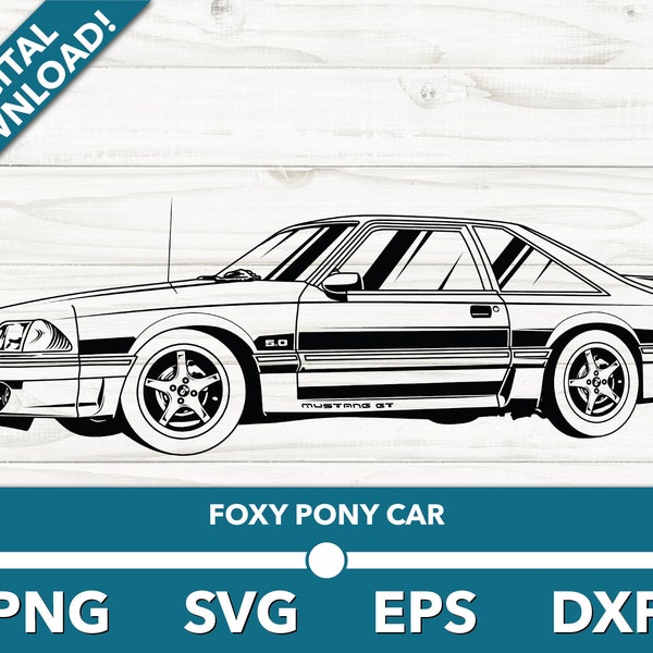 Fox Body Sports Stang Car Race Car SVG, Car Clipart, Fast Car Files for Cricut and Silhouette, Dxf, Png, Vector