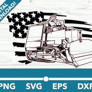 Killdozer Bulldozer Flatten Raze SVG, Car Clipart, Fast Files for Cricut and Silhouette, Dxf, Png, Vector With American Flag