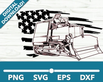 Killdozer Bulldozer Flatten Raze SVG, Car Clipart, Fast Files for Cricut and Silhouette, Dxf, Png, Vector With American Flag