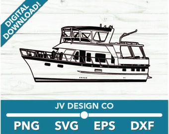 Yacht Ship Cabin Cruiser Fishing Boat Luxury Vessel Boat SVG, Car Clipart, Fast Files for Cricut and Silhouette, Dxf, Png, Vector