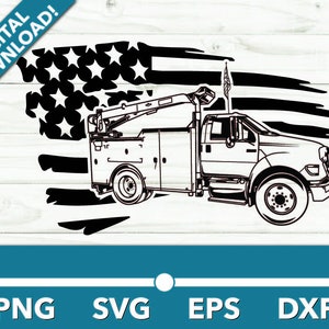 Mechanics Truck Service Vehicle Heavy Machinery SVG, Car Clipart, Fast Files for Cricut and Silhouette, Dxf, Png, Vector With American Flag