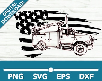 Mechanics Truck Service Vehicle Heavy Machinery SVG, Car Clipart, Fast Files for Cricut and Silhouette, Dxf, Png, Vector With American Flag
