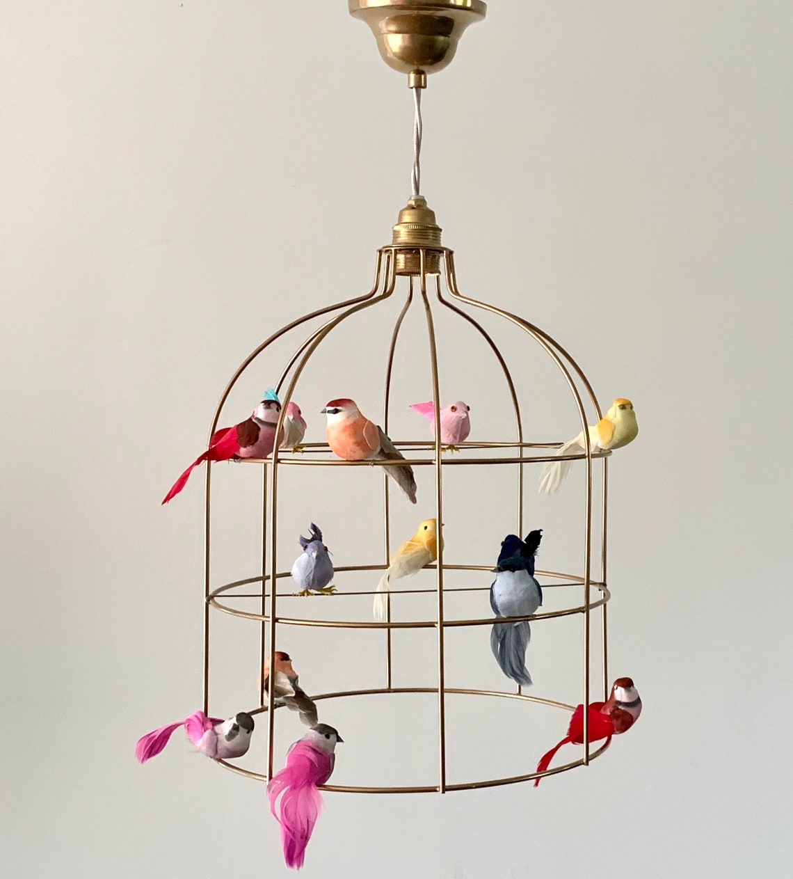 Hanging lamp bird cage birds aviary white Small Etsy