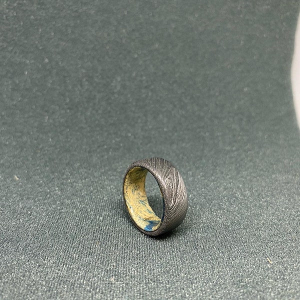 Tommyway Jewelry 8mm Black Tungsten Wedding Band – Purple Box Elder Wood Inlay, Engraved, Comfort Fit