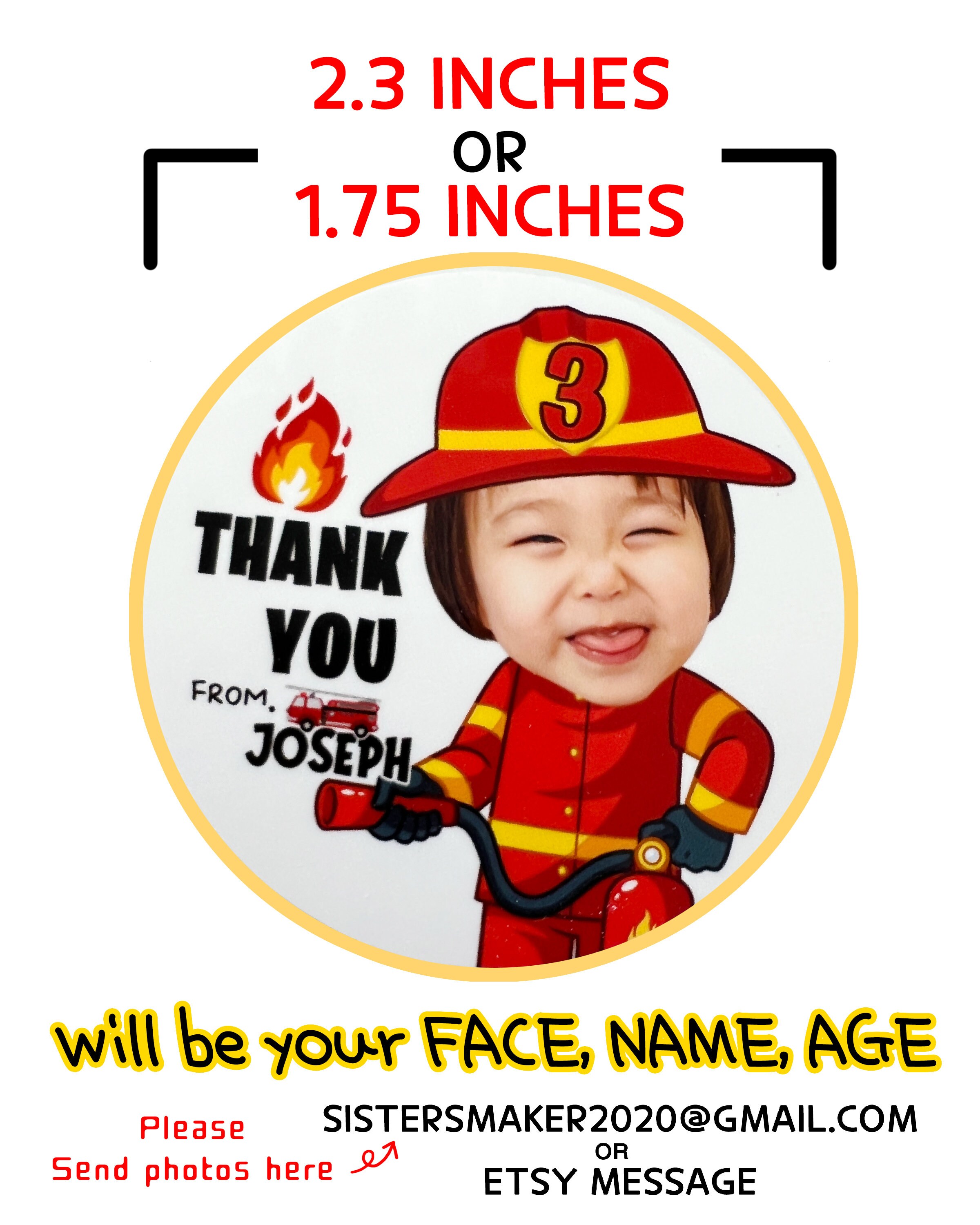 Firefighter Stickers, Personalized Stickers, Face Stickers, Goodybag ...