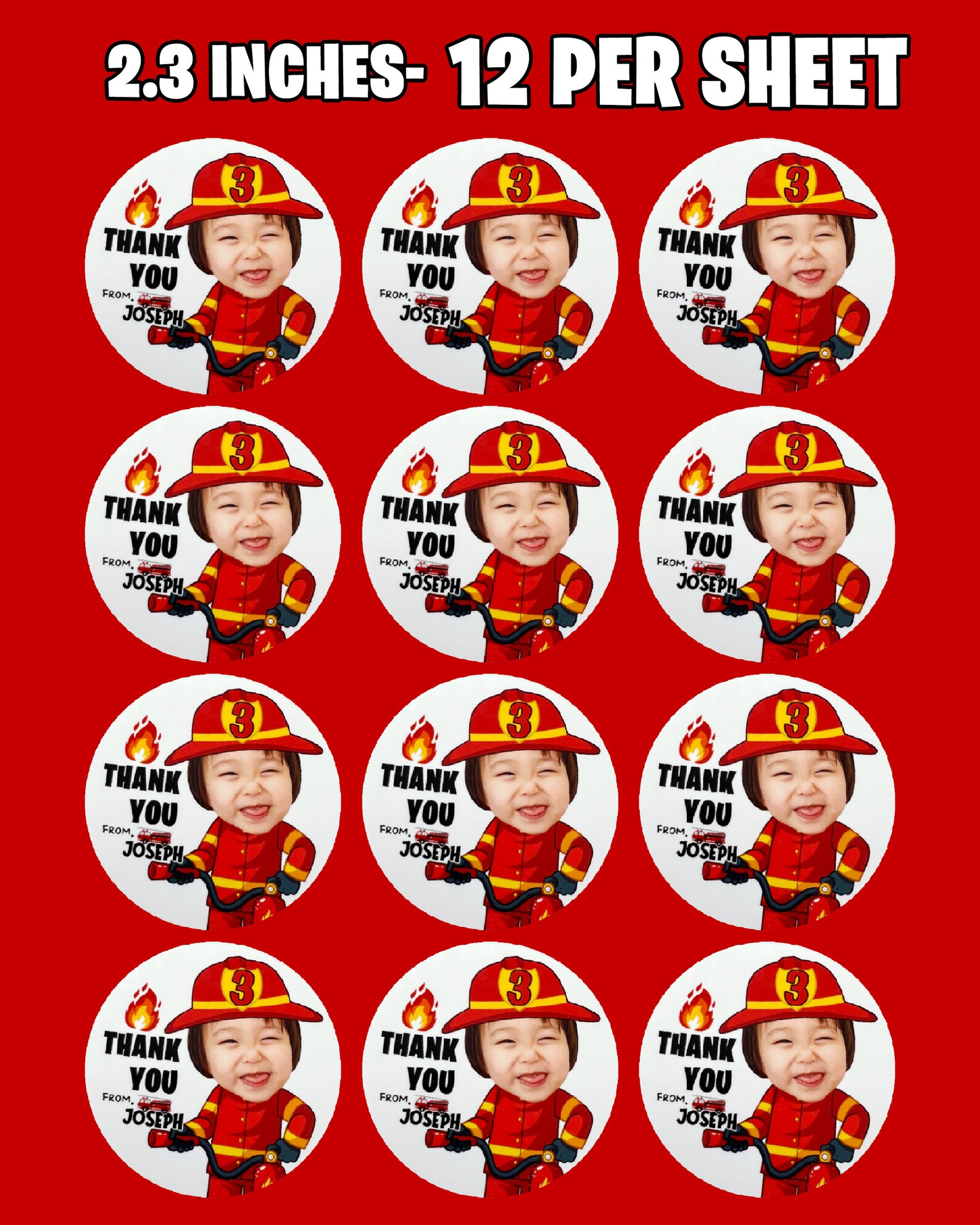 Firefighter Stickers, Personalized Stickers, Face Stickers, Goodybag ...
