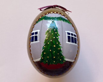 Painted Eggshell Holiday Ornament - Tree at Home