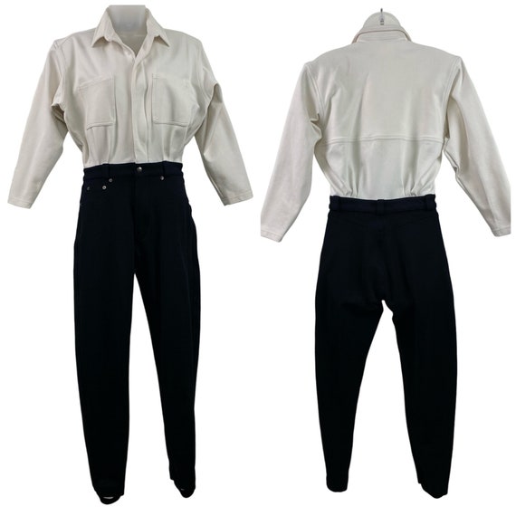 Vintage Seattle Gear White/Black Stirrup Jumpsuit… - image 1