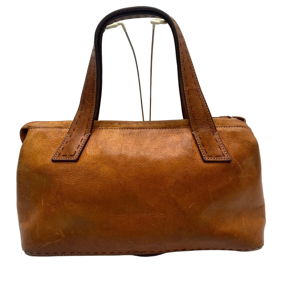 Fossil Vintage Cognac Distress Leather Satchel Hand Bag Etsy