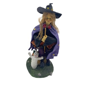Friendly Witch ghost and pumpkin 13" Clothtique Figurine Halloween Decoration