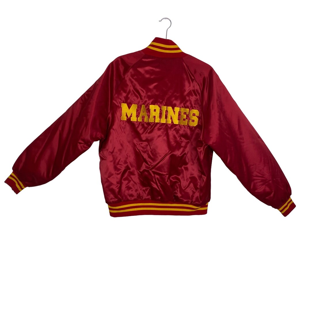Vintage Rare Marines Satin Bomber Jacket USMC Chesty Bulldogs Embroider