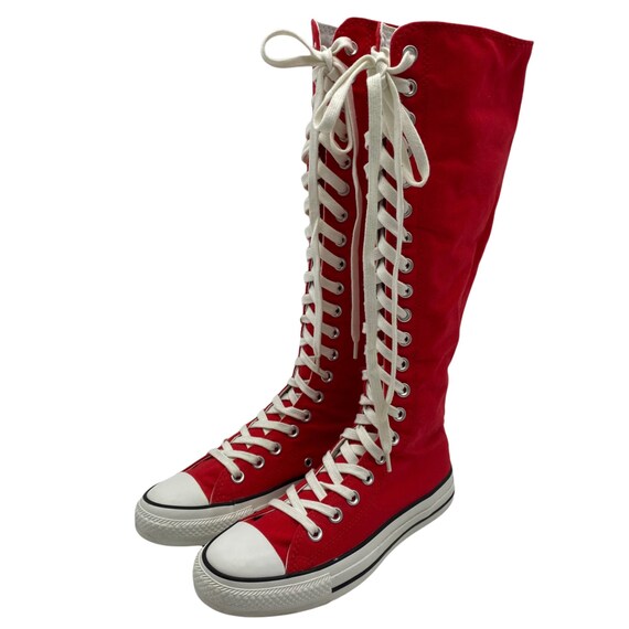 red converse knee high sneakers