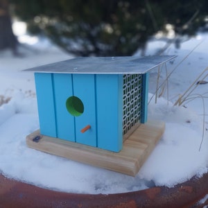 Mid century modern single  Bird House for outdoors or indoors. Hand crafted in Canada using pine and cedar wood.