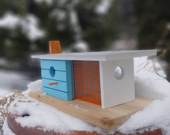 Mid century modern birdhouse. Art piece for indoors or out. Made by hand in Canada.