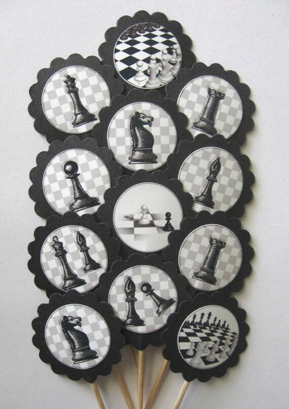 Chess Cupcake Toppers/party Picks 12pc Set Item 1377 Etsy