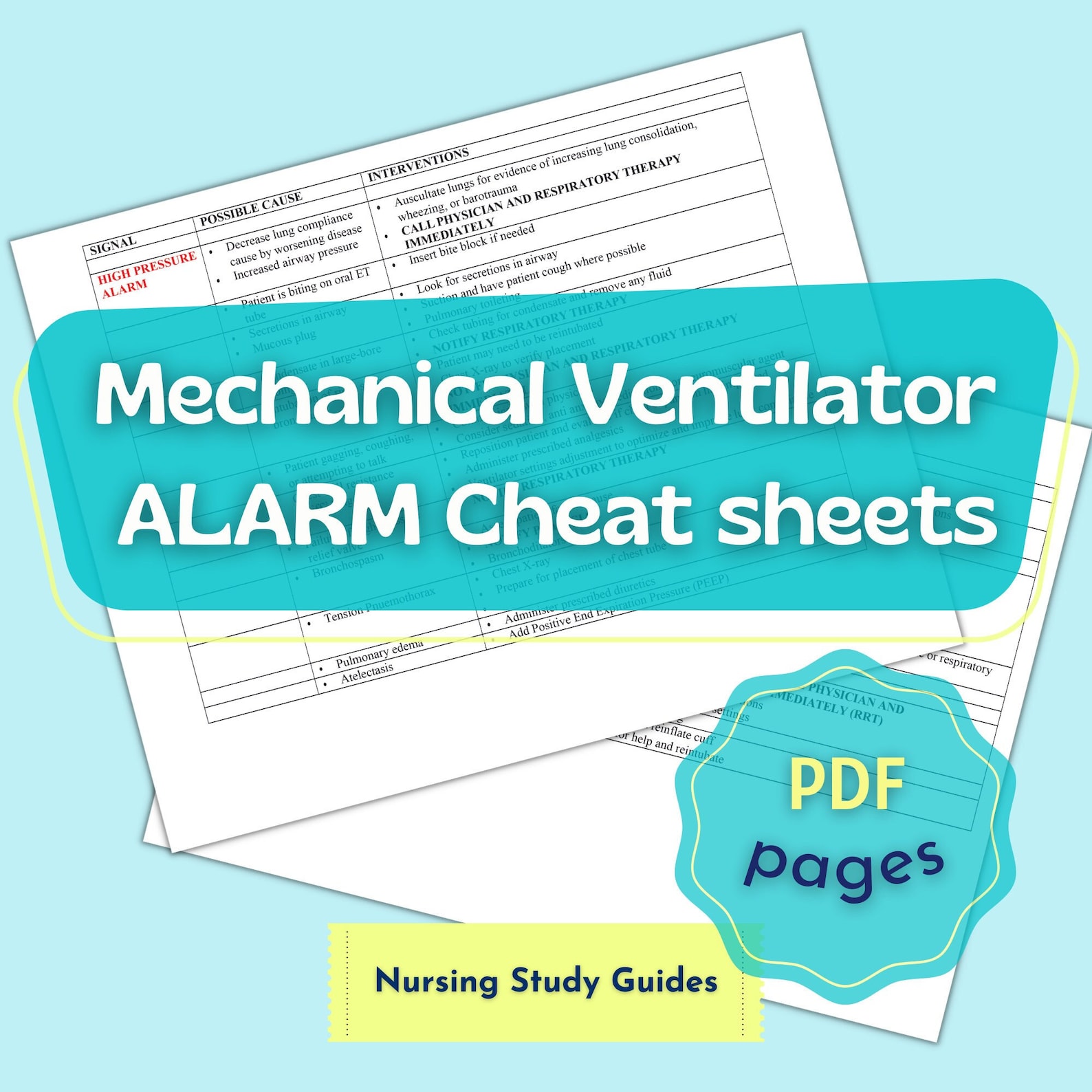 Mechanical Ventilator ALARM Cheat Sheets 3 Pages MUST Know Etsy