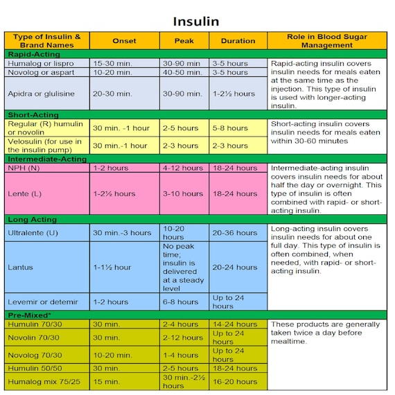 Insulin Guide Cheat Sheet 1 Page Printable PDF Digital Etsy Singapore