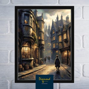 Magical Wizarding Alley Cross Stitch Pattern: Add Travel Poster Wording | Digital Download PDF Chart