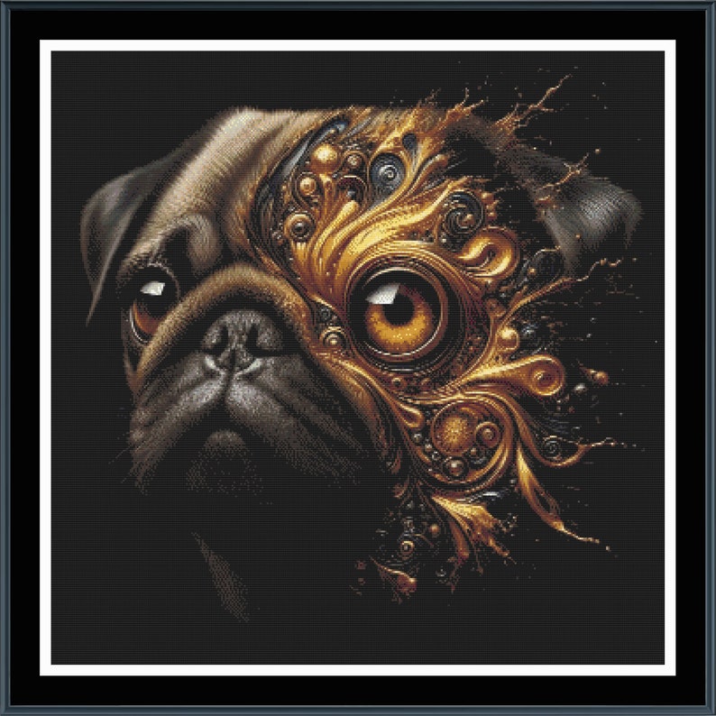 Gilded Pug Counted Cross Stitch Pattern Digital Download PDF Chart Etsy