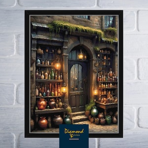 Magical Potions Shop Cross Stitch Pattern: Add Travel Poster Wording | Digital Download PDF Chart
