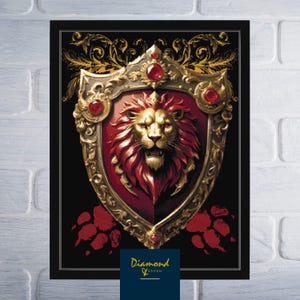 Patrón de punto de cruz con el escudo de la Casa del León / Añadir texto personalizado / Gráfico en PDF para descarga digital
