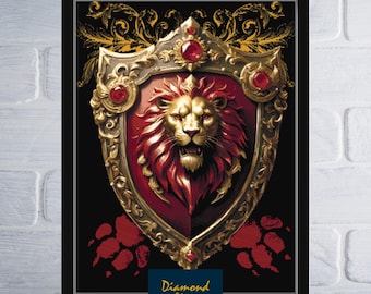 Lion House Crest Counted Cross Stitch Pattern | Add Custom Wording | Digital Download PDF Chart