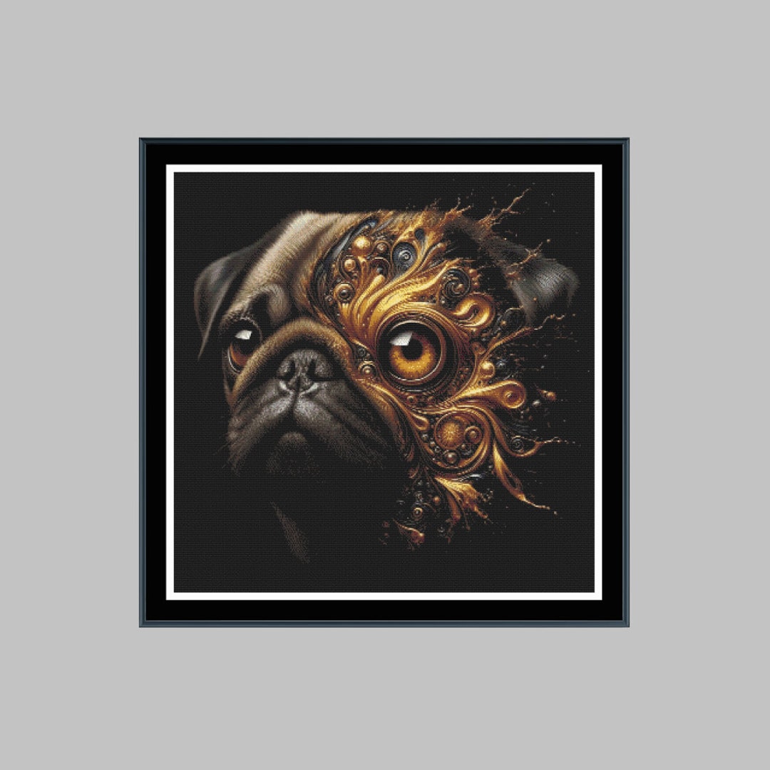 Gilded Pug Counted Cross Stitch Pattern Digital Download PDF Chart Etsy