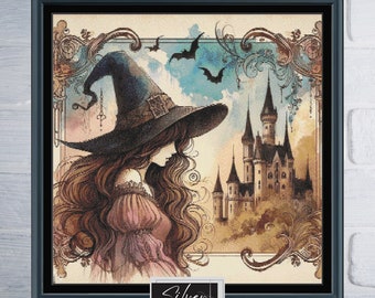 Watercolour Witch Counted Cross Stitch Pattern | Digital Download PDF Chart