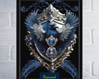 Raven House Crest Counted Cross Stitch Pattern | Add Custom Wording | Digital Download PDF Chart