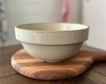Antique Cream Stoneware Mixing Bowl: Farmhouse Kitchen Decor