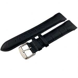 20 21 22mm Black Leather Curved End Strap/Band fit most Watches Pin Buckle + Tool/Pins