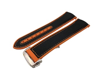 Black-Orange Nylon/Fabric Rubber 20mm 22mm Strap Band fits most watches deployment clasp/buckle any colour + pins and tool