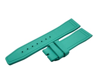 Correa de silicona de caucho azul claro turquesa de 20 mm, 21 mm y 22 mm. Se adapta a la mayoría de los relojes. Cierre desplegable/hebilla de pasador. Pasadores de liberación rápida incluidos.