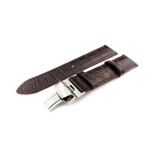 Dark Brown Genuine Leather Strap Band 19mm 20mm compatible with most watches butterfly clasp silver/yellow/rose/black colours + pins&tool
