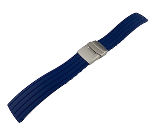 18mm 20mm 22mm 24mm Blue Navy Rubber Silicone Strap Band fits most watches deployment clasp/buckle + Pins and diy tool included