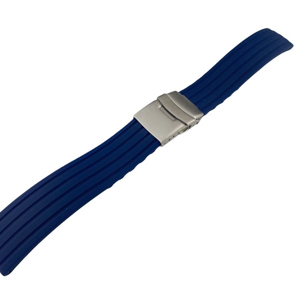 18mm 20mm 22mm 24mm Blue Navy Rubber Silicone Strap Band fits most watches deployment clasp/buckle + Pins and diy tool included