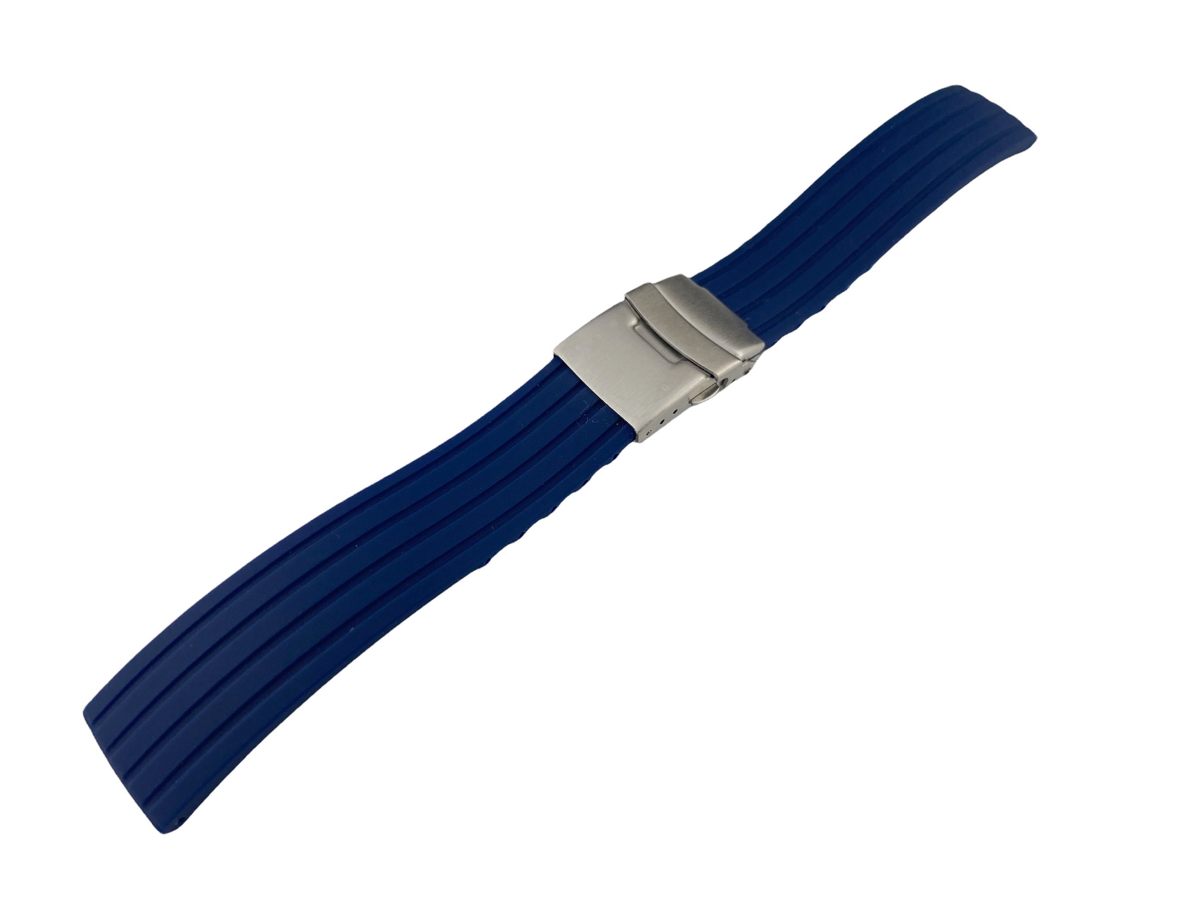 18mm 20mm 22mm 24mm Blue Navy Rubber Silicone Strap Band fits most watches deployment clasp/buckle + Pins and diy tool included
