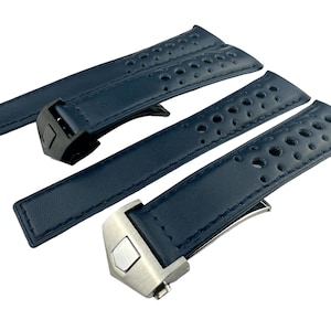 Navy Dark Blue Sport Genuine Leather 22mm Strap Band fits most watches deployment clasp/buckle (black or silver) + pins and tool