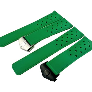 22mm Green Rubber Silicone Strap Band fits most watches Silver/Black Deployment Clasp + Pins and diy tool included