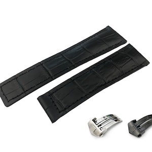 Bracelet en cuir véritable noir 19 mm 20 mm 22 mm convient à la plupart des montres avec boucle déployante/boucle (noir ou argent) + épingles et outil