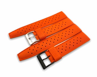 20 mm 22 mm Orange Tropical Rubber Silikon-Armband für die meisten Uhren Silber / Schwarz Pin-Verschluss + Pins und DIY-Werkzeug enthalten
