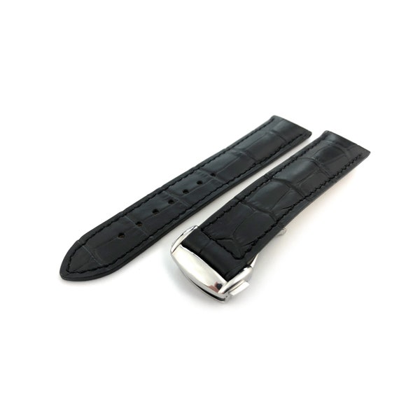Black Leather Style 18mm 19mm 20mm 22mm Strap Band fits most watches deployment clasp/buckle + pins and tool