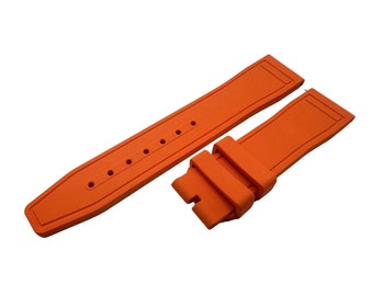 Correa de silicona de caucho naranja de 20 mm, 21 mm y 22 mm que se adapta a la mayoría de los relojes. Cierre desplegable/hebilla de pasador. Pasadores de liberación rápida incluidos.