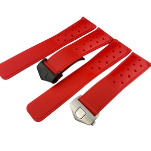 22mm Red Rubber Silicone Strap Band fits most watches Silver/Black Deployment Clasp + Pins and diy tool included