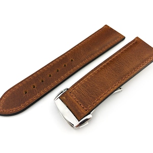 New Brown VINTAGE Genuine Leather Strap Band fit most watches 22mm 20mm Deployment Clasp + pins/tool